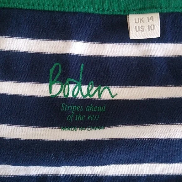 Boden Navy Blue White Striped T Shirt Rainbow Cuffed Short Sleeves Size 10 - Picture 6 of 10